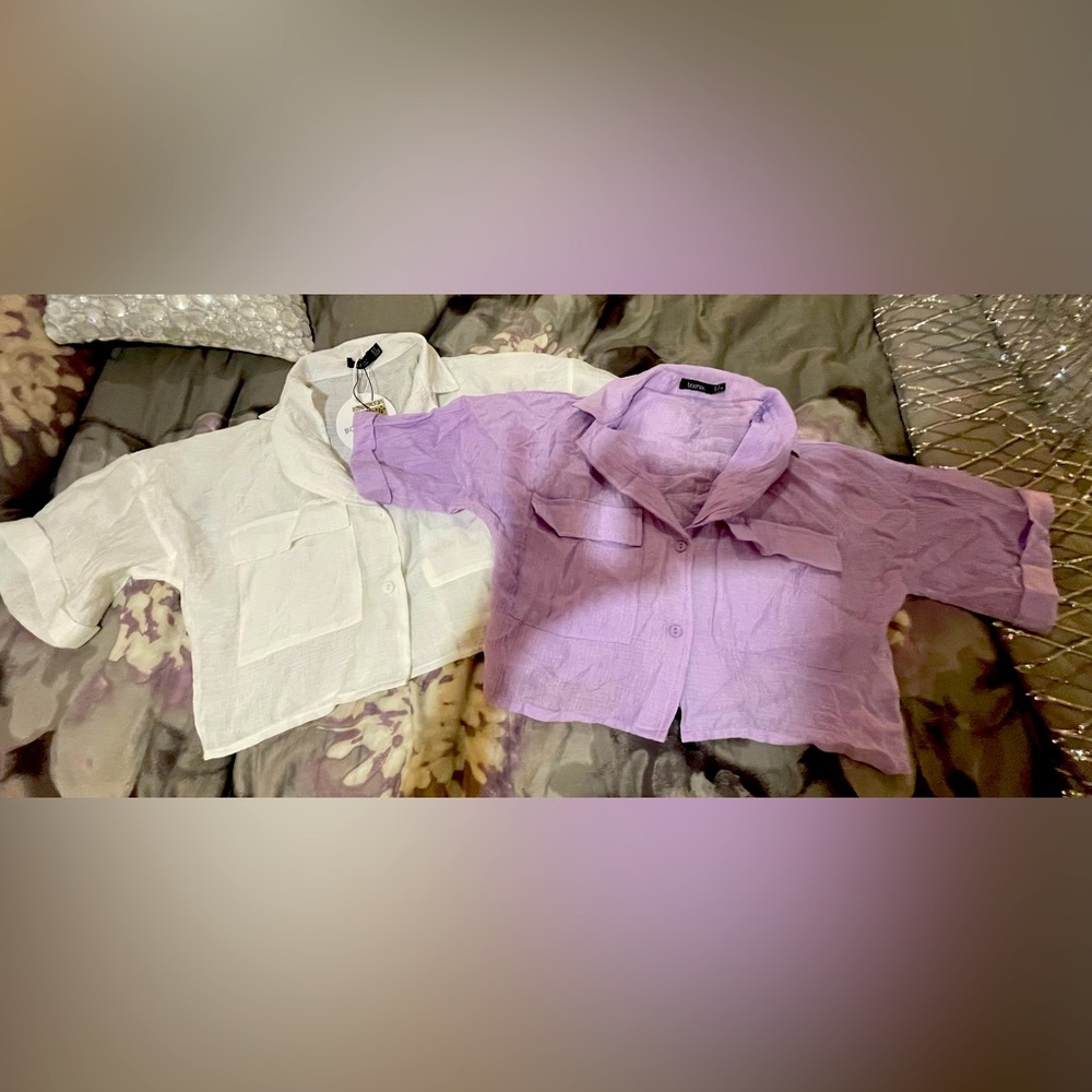 crop top button up shirts set